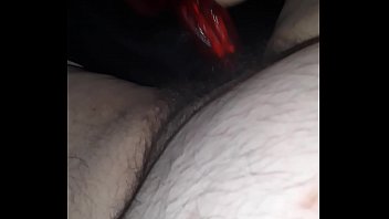 Fucking my hairy pussy with vibrating dildo