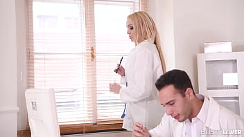 Busty blonde nurse Amber Jayne has her pussy filled with doctor's big dick