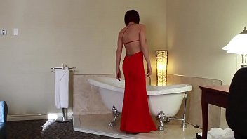 2016 03 26 audrey hotel room in red long dress louboutin and toy