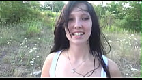 Caro fucked in the forest with a wet t-shirt
